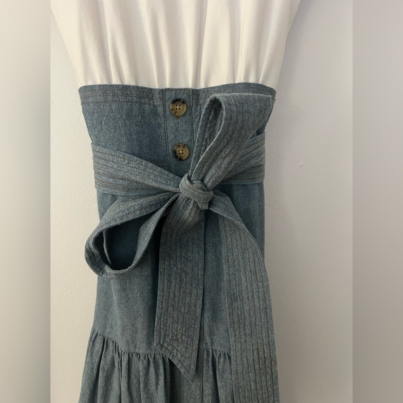 Veronica Beard Emmitt Tie-Waist Chambray Midi Length Dress - Picture 8 of 10